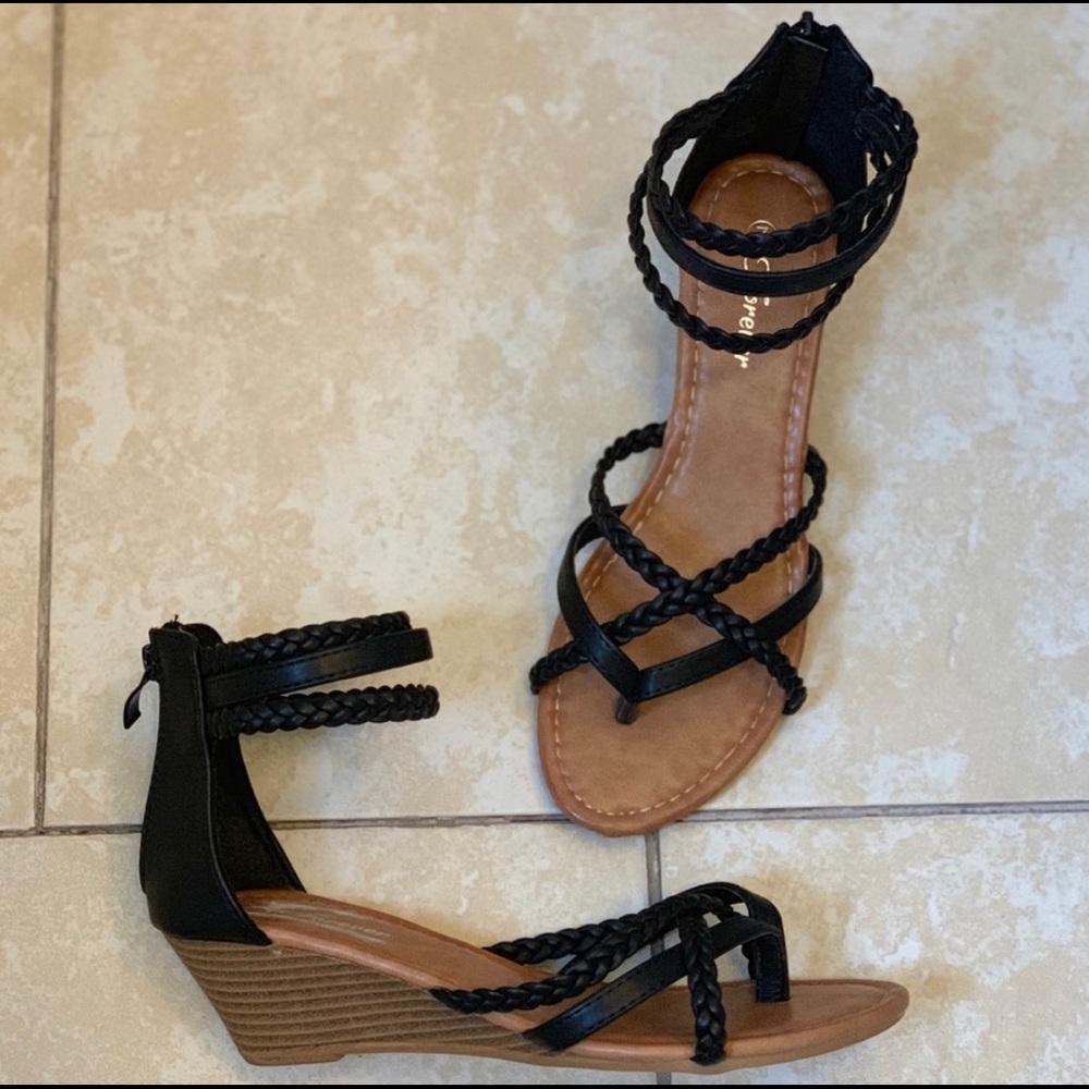 Black Criss Cross Wedge Sandals